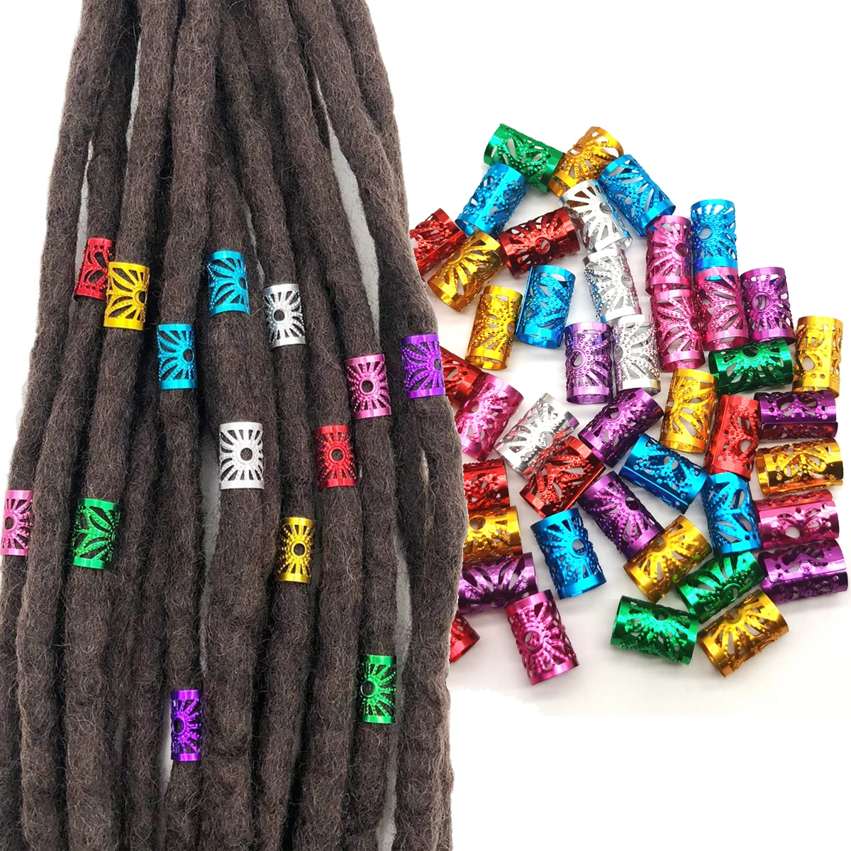 

50Pcs Golden Silver Dreadlock Hair Beads Adjustable Hair Ring Braid Cuff Clip For Hair Accessories Extensions Beauty Tools