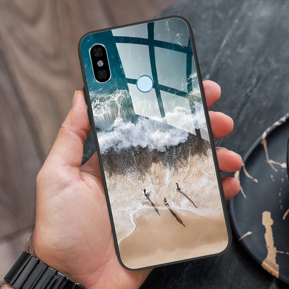 جراب رخامي من الزجاج المقسى لهاتف شاومي ريدمي نوت 5 برو ، جراب هاتف ، موضة