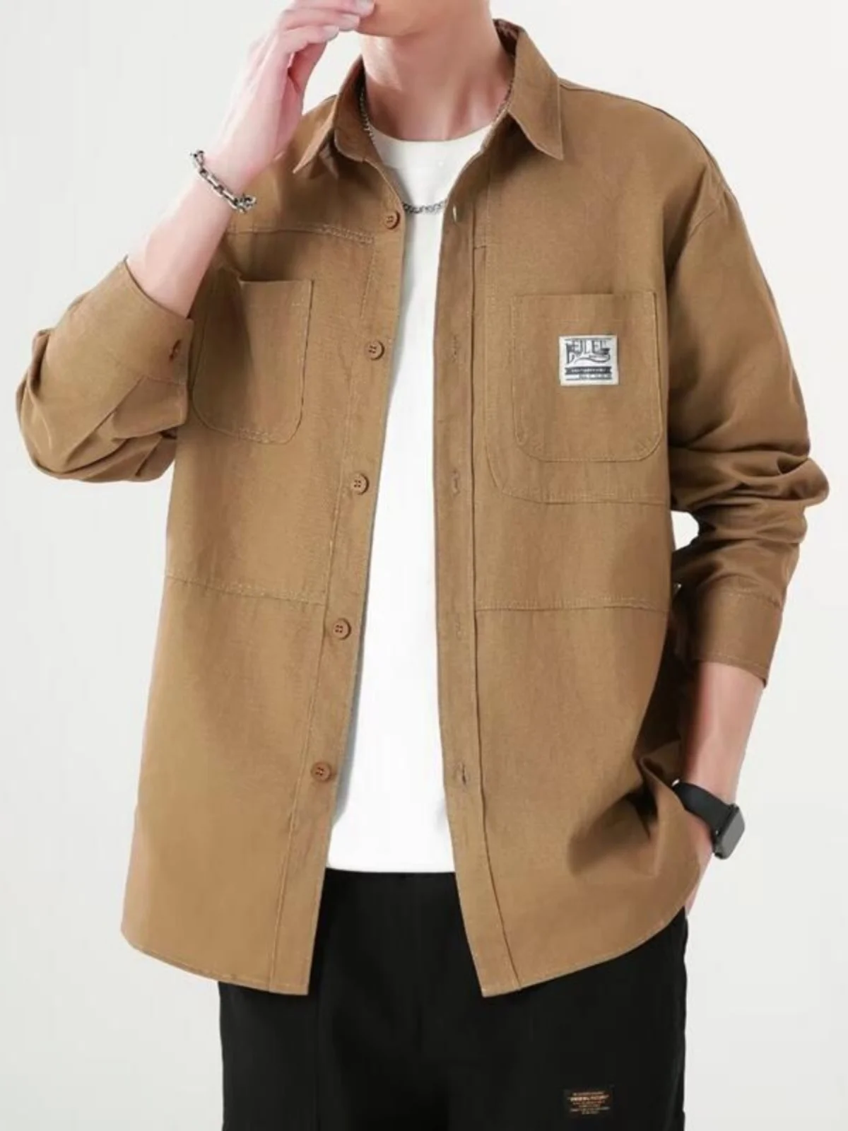 

Мужская одежда больших размеров: хлопковая рубашка свободного кроя, повседневная, для работы, весна-осень, полностью хлопковая, модная, не требует глажки