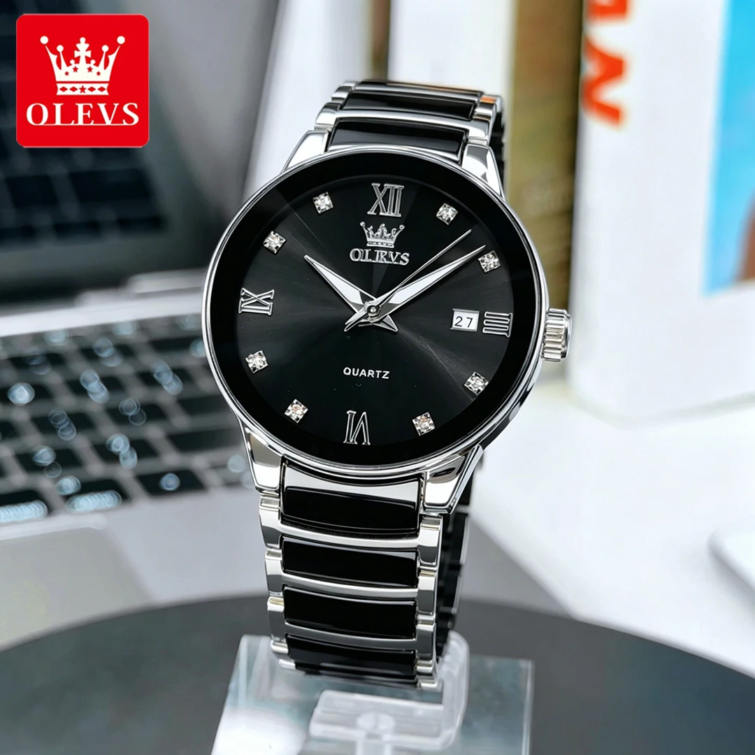 

OLEVS Trend Fashion Men's Watches Rhombus Mirror Steel Ceramic Strap Original Brand Quartz Wristwatch Waterproof Luminous Date