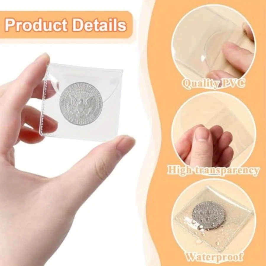 10/20/50pcs Single Pocket Coin Sleeves Clear Plastic Coin Holders Individual PVC Coin Protectors Small Pouches for Small Items