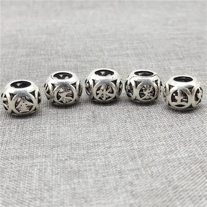 2 Pcs 925 Sterling Silver Chinese Five Elements Beads for Jewelry Making