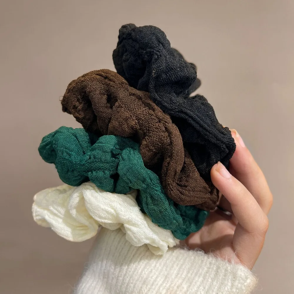 Fashion Large Korean Puff Hair Loop Ruffle Design Solid Color Ponytail Holder Vintage Tie Hair Headdress Charm and Beauty