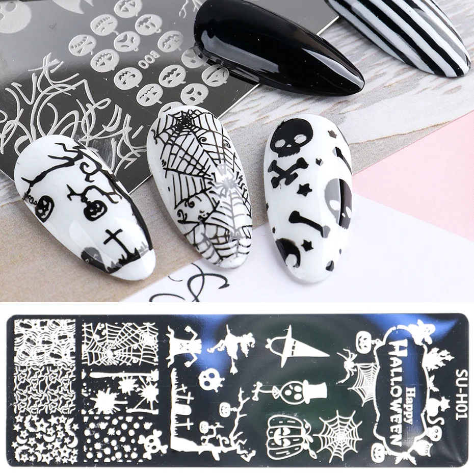 Nail Art Stamping Plate Halloween Pumpkin Demon Ghost Skull Spider Silk Image Desgins Nails Polish Printing Template Tool KESU-H