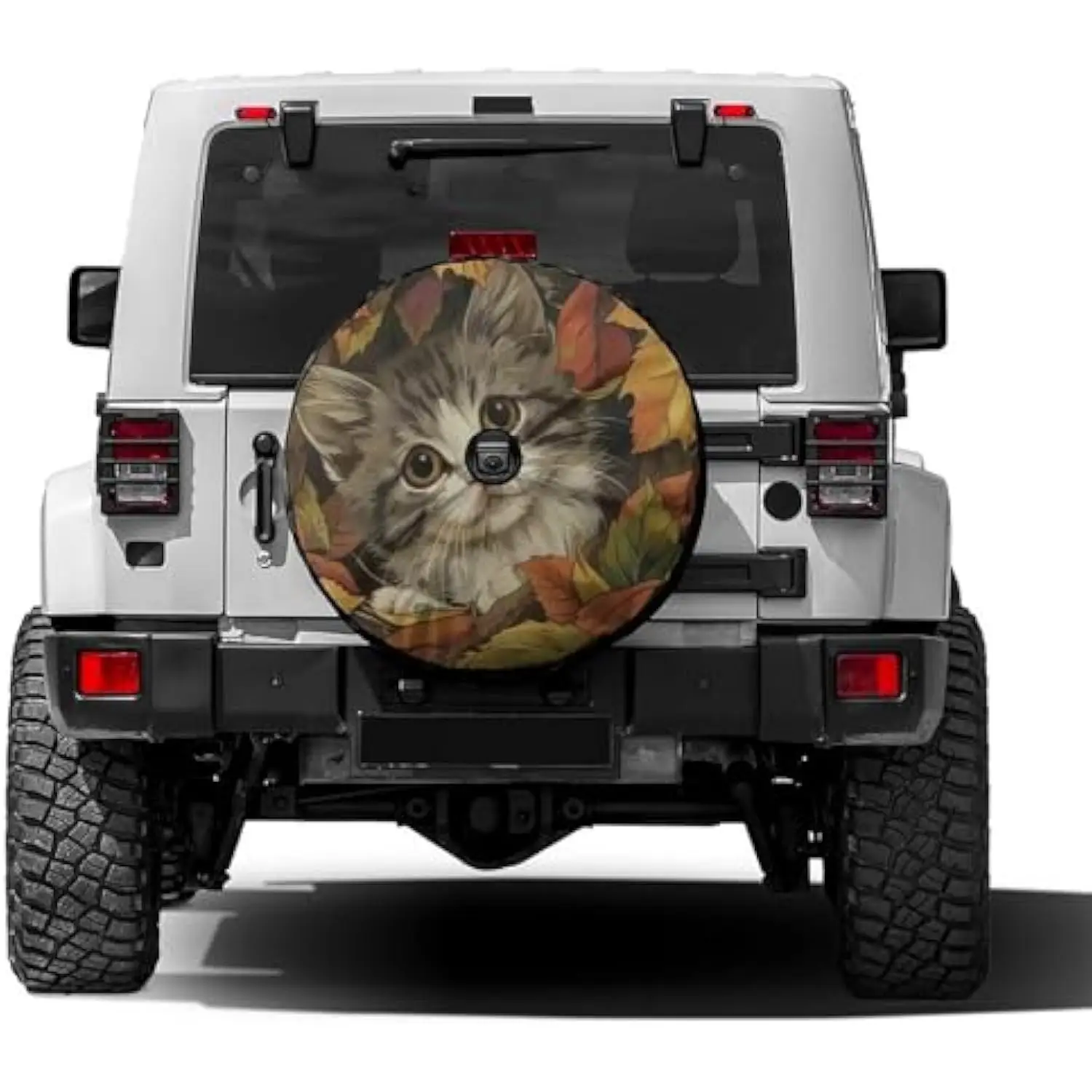 

Kitten in Autumn Leaves Spare Tire Cover with Backup Camera Hole for SUV RV Trailer Wheel Protector