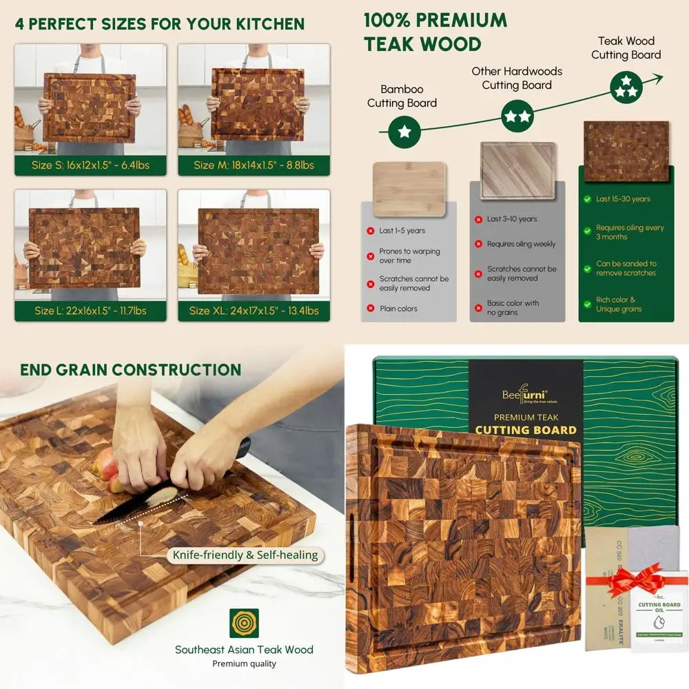 

18x14 Inch Teak Wood End Grain Cutting Board with Juice Groove, Hand Grip, Serving & Charcuterie Board, Perfect Christmas Gift,