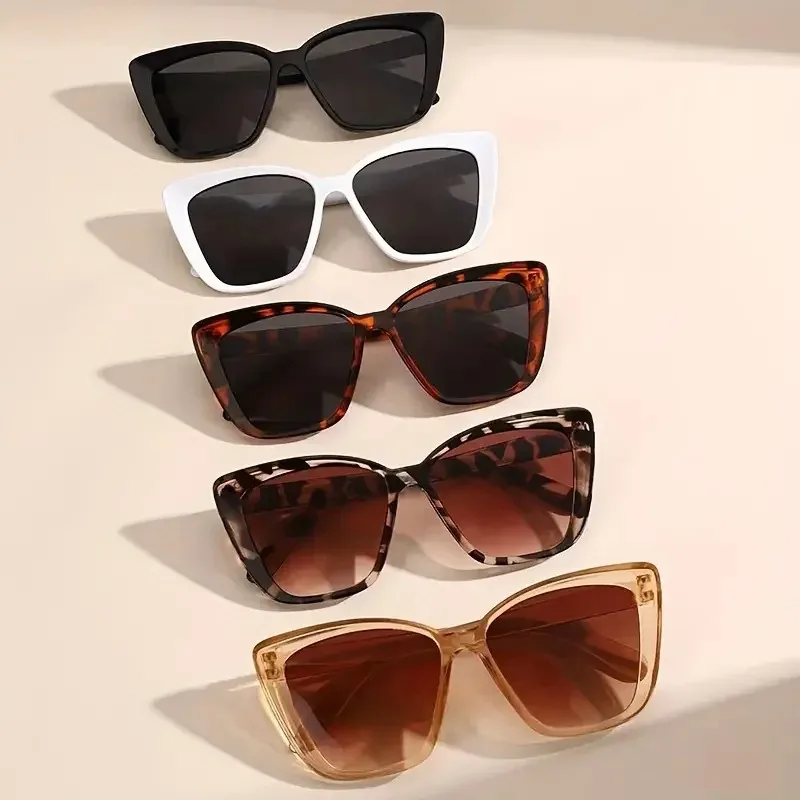 5 Pcs Women's Vintage Cat-Eye SunGlasses, Plastic Frame Trendy Street Style For Hiking Outdoor Activities Glasses