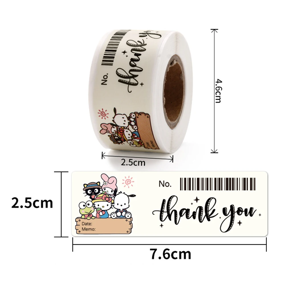 120pcs/Roll Cartoon Sanrio Stickers Kawaii Hello Kitty Kuromi My Melody Cartoon Thank You Sealing Labels Decoration Decals Toys