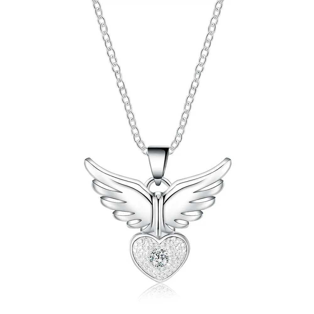 Wholesale Silver 925 Plated For Women Wedding Noble Beautiful Fashion Elegant Charm Pretty Angel Wings Necklace Jewelry JSHN905