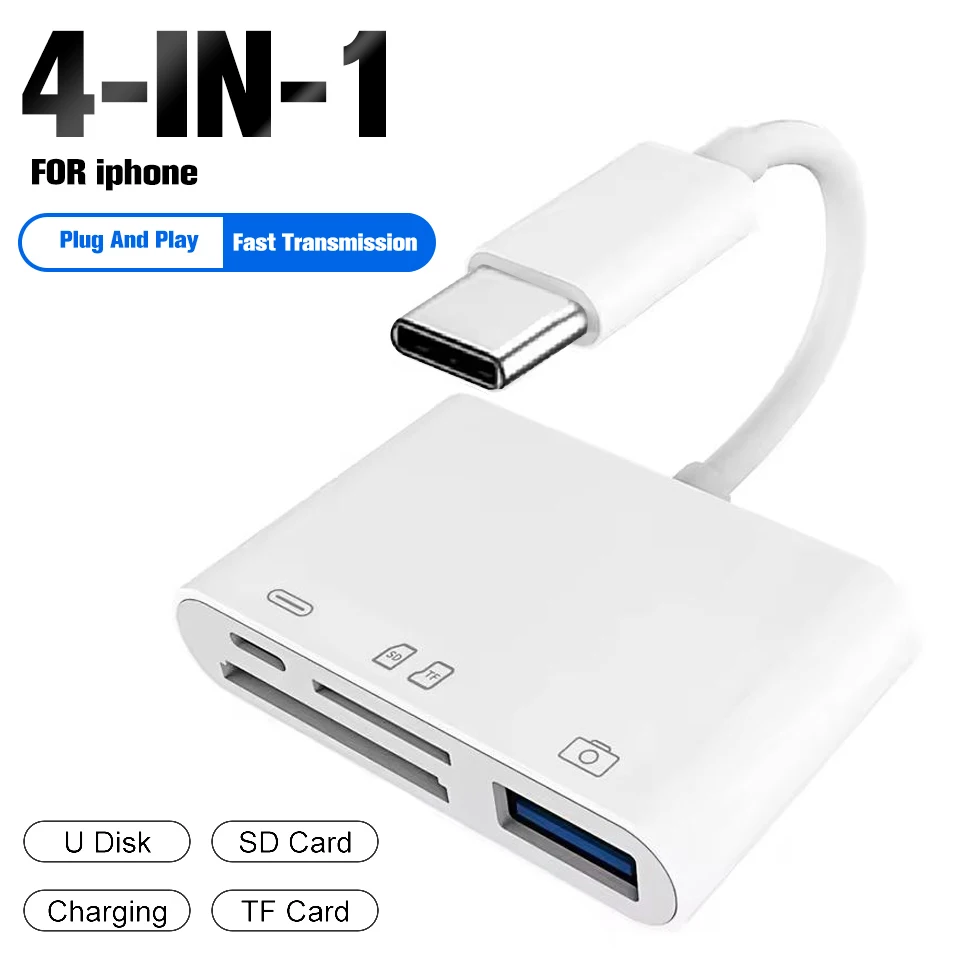 4-in-1 USB OTG Card Reader for Micro SD/TF,Compatible for iphone for Samsung for xiaomi, Fast Data Transfer, Durable & Portable