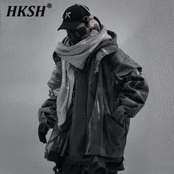 HKSH Heavy Industry Spring Autumn New Waste Land Dark Style Fake Two-Piece Coat Men's Loose Casual Hooded Jacket Trendy HK0198