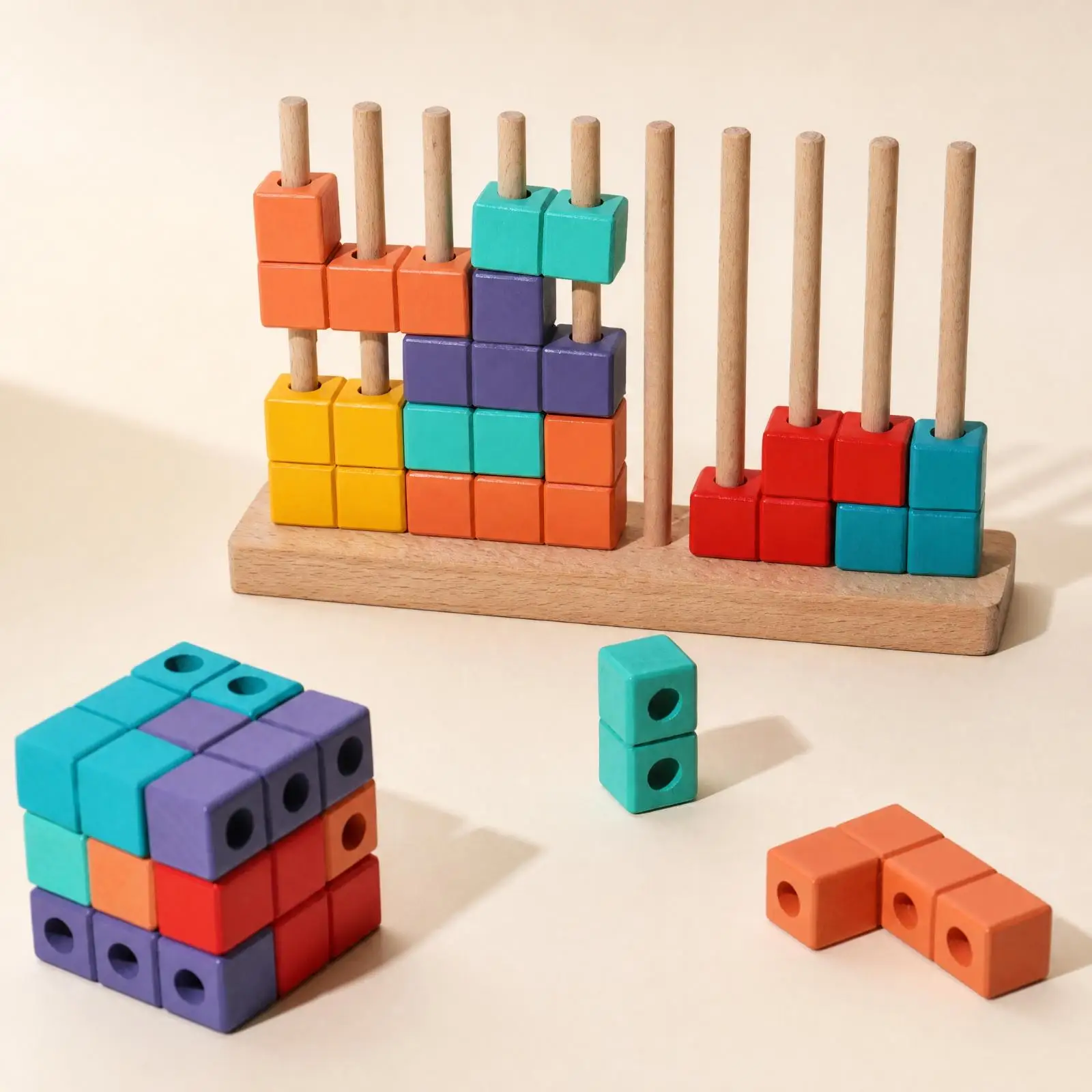 Kids Wooden 3D Puzzle Block Stacking Toy Shape Game for Toddlers Educational Learning Activity Play
