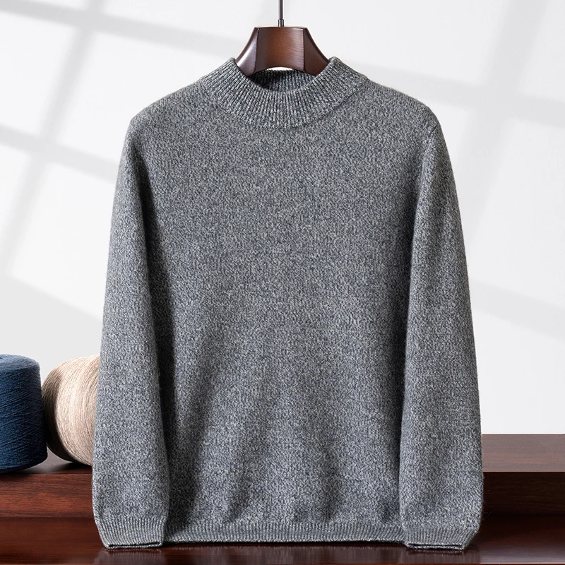 

Autumn Winter Floral Yarn Half Turtleneck Men's 100% Cashmere Sweater Long Sleeve Pullover Base Knit Loose Thickened Sweater