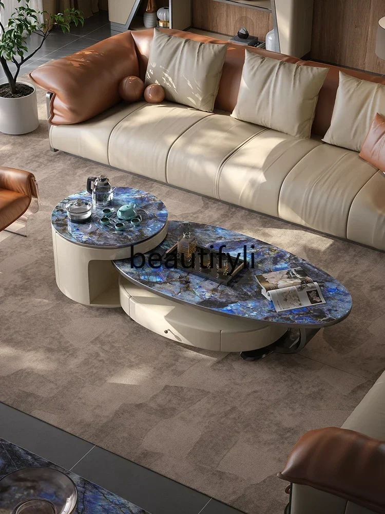 2003 Luxury stone rock slab coffee table household small apartment mobile tea making integrated simple modern balcony tea cart