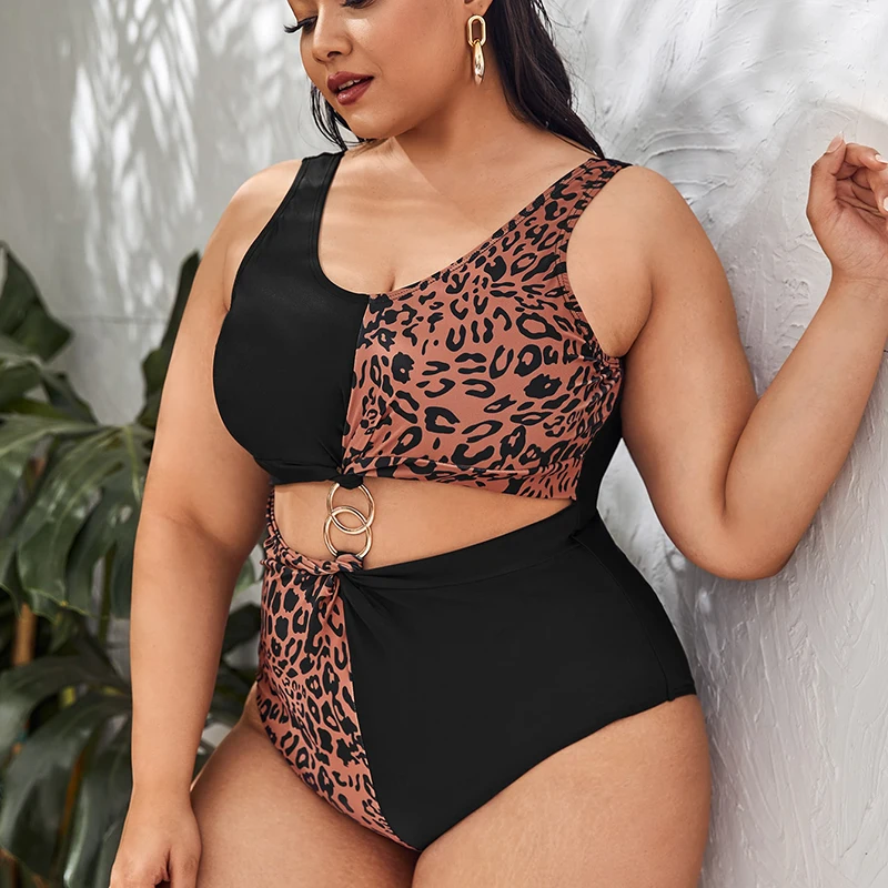 New Plus Size Woman Swimwear Monokini Swimsuit Swimming Costume Cut Out Fused Bikinis One Piece Big Breasts Swim Suits Female