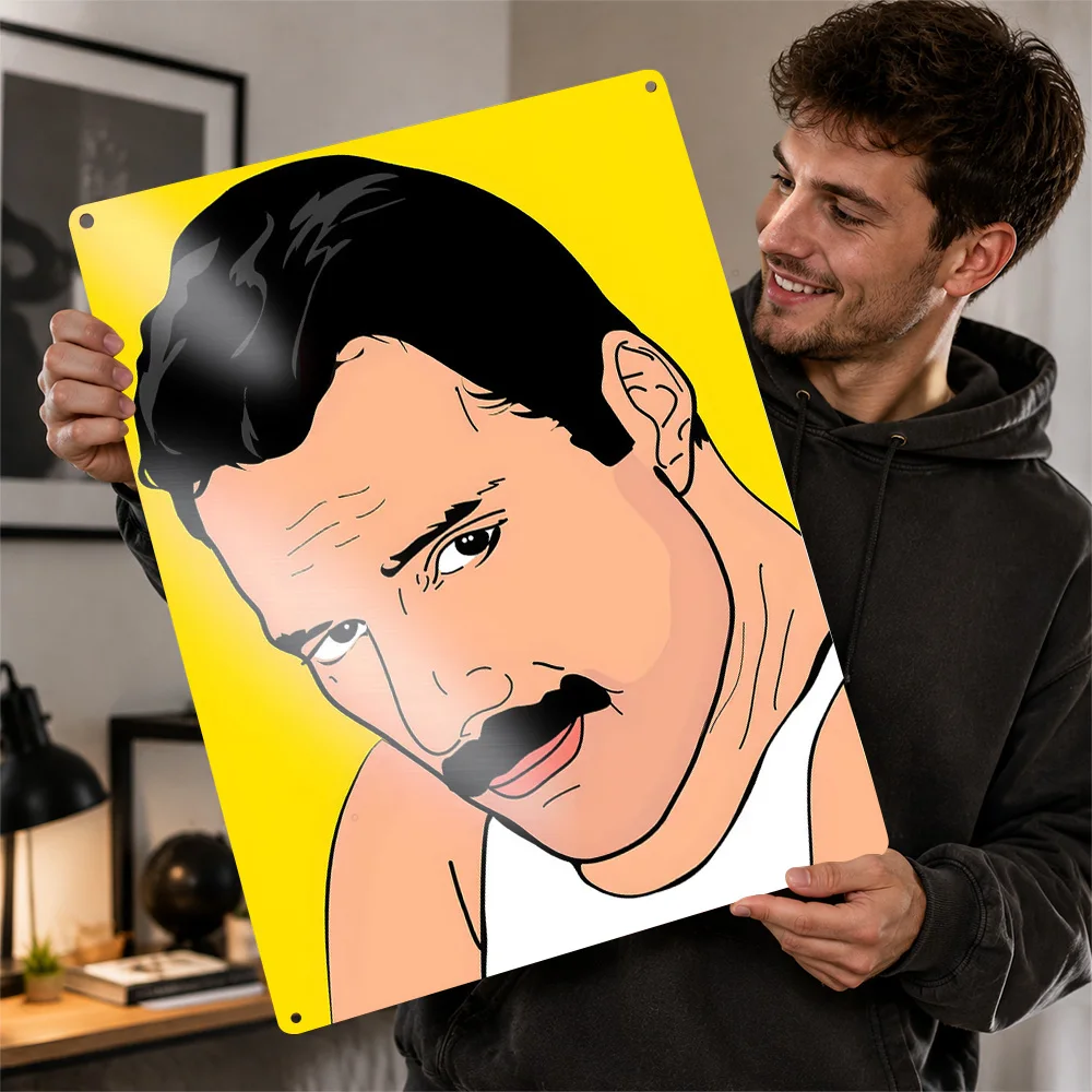 Freddie Mercury Pop Art Portrait Poster Retro 3D Printed Metal Signs Customized Wall Hanging Gift for Room Decorating Interior