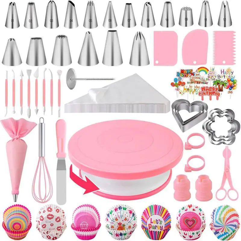 Pastry and Baking Kit Accessories With Cake Turntable/Piping Tips/Pastry Bag/Cookies Cutters/Cupcake Cake Decorating Tools