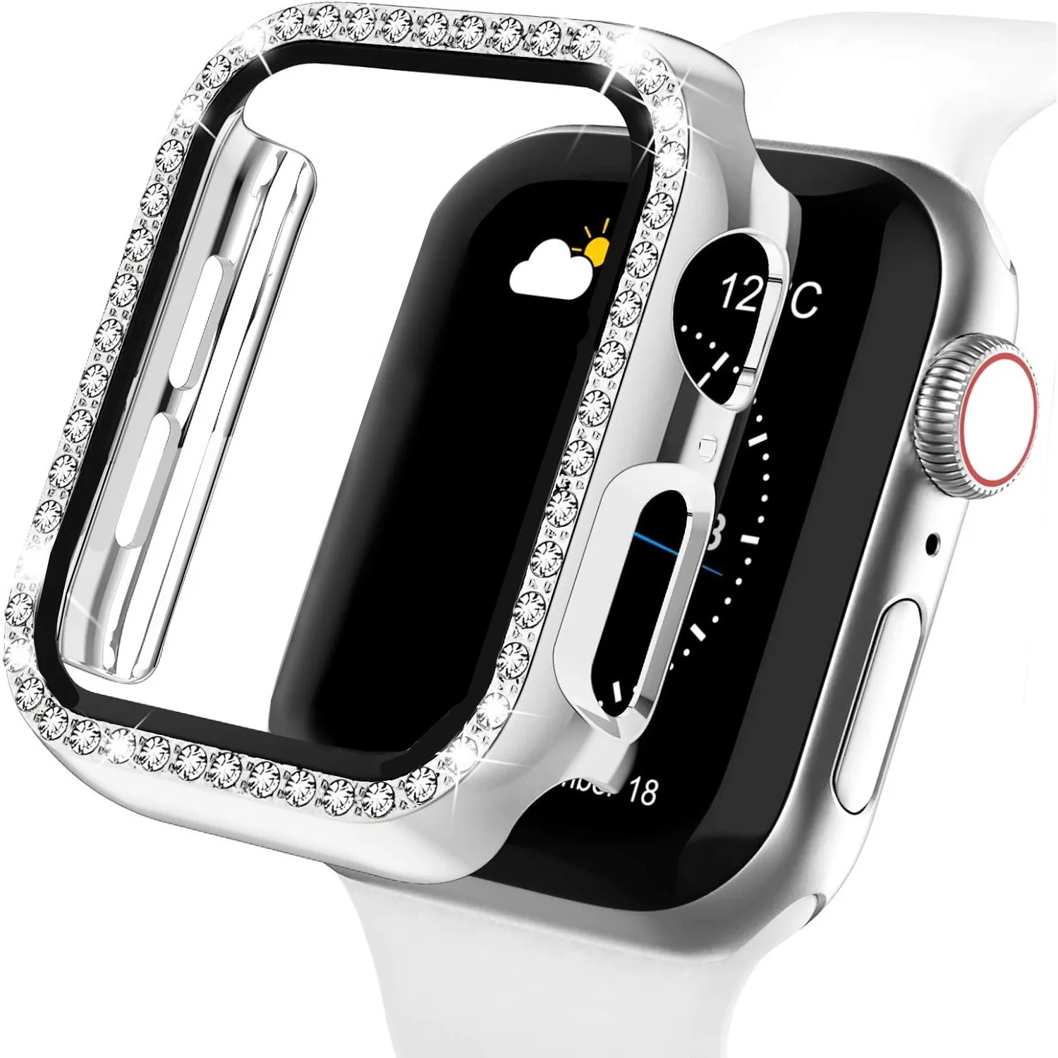 Funkelnde Strasssteine PC-Gehäuse für Apple Watch Serie SE 9 8 7 6 5 4 Damen Bling Bumper Cover für iWatch 44 mm 40 mm 41 mm 45 mm