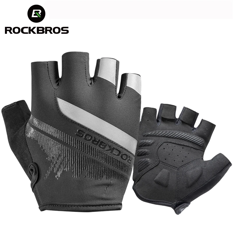 ROCKBROS-Guantes deportivos unisex, protección de manos de medio dedo, resistentes a los golpes y transpirables, para bicicleta de montaña o