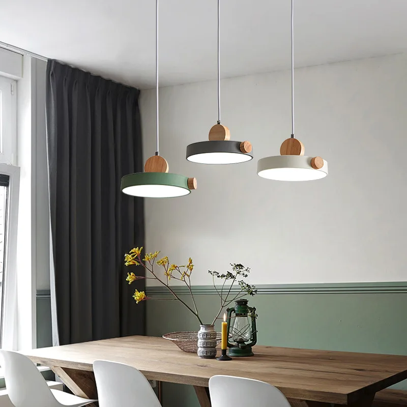 Nordic Minimalist Wooden Chandeliers 3-head Round Pendant Lights for Bedroom Dining Room Cafe Indoor Home Decor Lighting Lamp