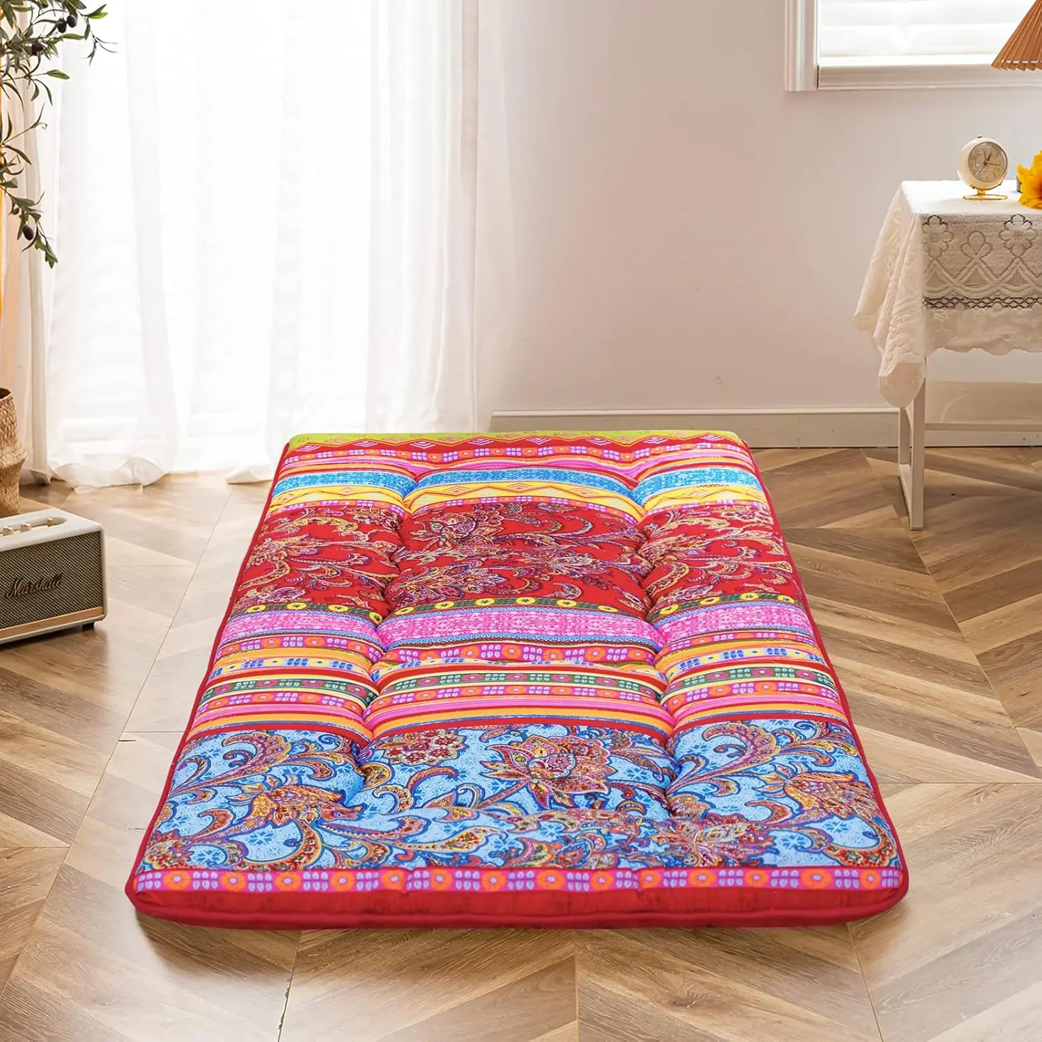 Cuna Mattr, cama de suelo bohemia, colchón de suelo japonés, futón doble estrecho, cama individual para adultos, cuna de Camping enrollable plegable