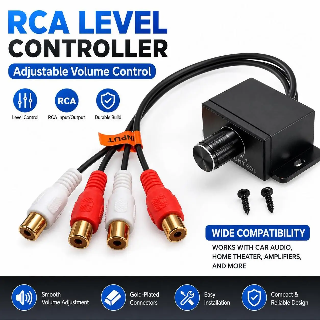 Universal Amplifier Volume Regulator Car Speaker Amplifier Bass RCA Level Remote Volume Control Knob LC-1