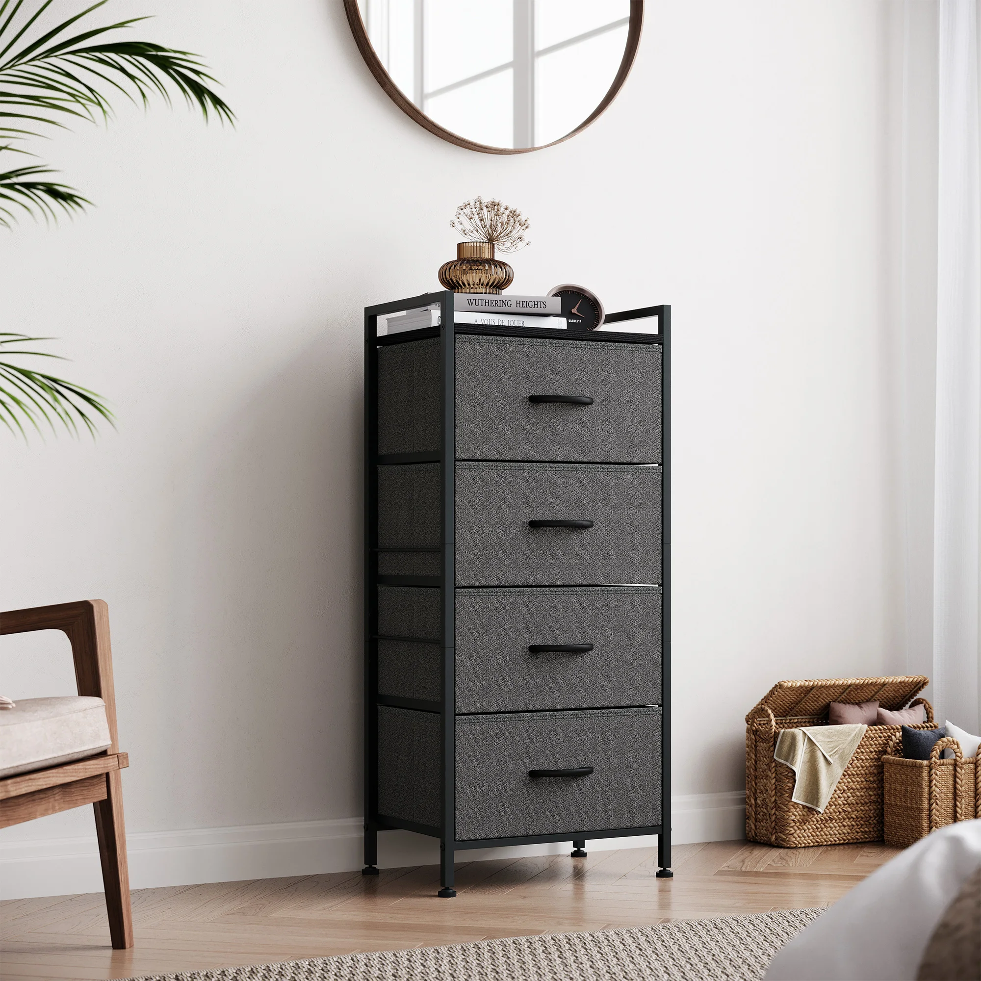 LINSY HOME Dresser for Bedroom with 4 Drawers, Tall Dressers Storage Drawers, Nursery Dresser Tower Organizer Unit for Hallway