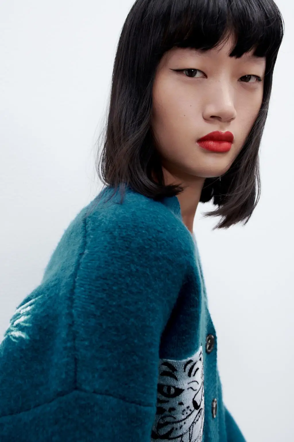 

Winter New Women's Loose Knitted Cardigan Tiger Pattern Long Sve V-Ne Button up Woolen Faion Commute Sle 0959804409