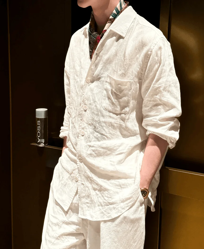 

Мужская рубашка из чистого льна с длинным рукавом, осень 2025, свободный крой, легкая, дышащая, комфортная, однотонная, тонкая верхняя одежда