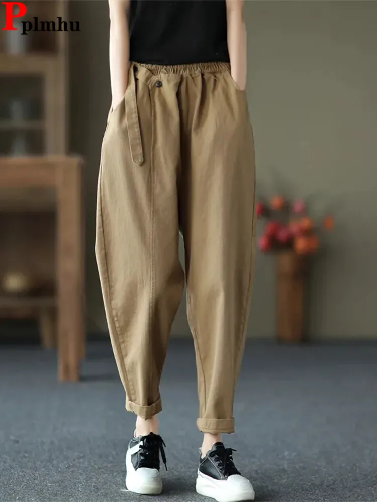 

Design Ankle-length Baggy Harem Pants Elastic High Waist Casual Broek Loose Korean Pantalones Women Fashion New Spodnie