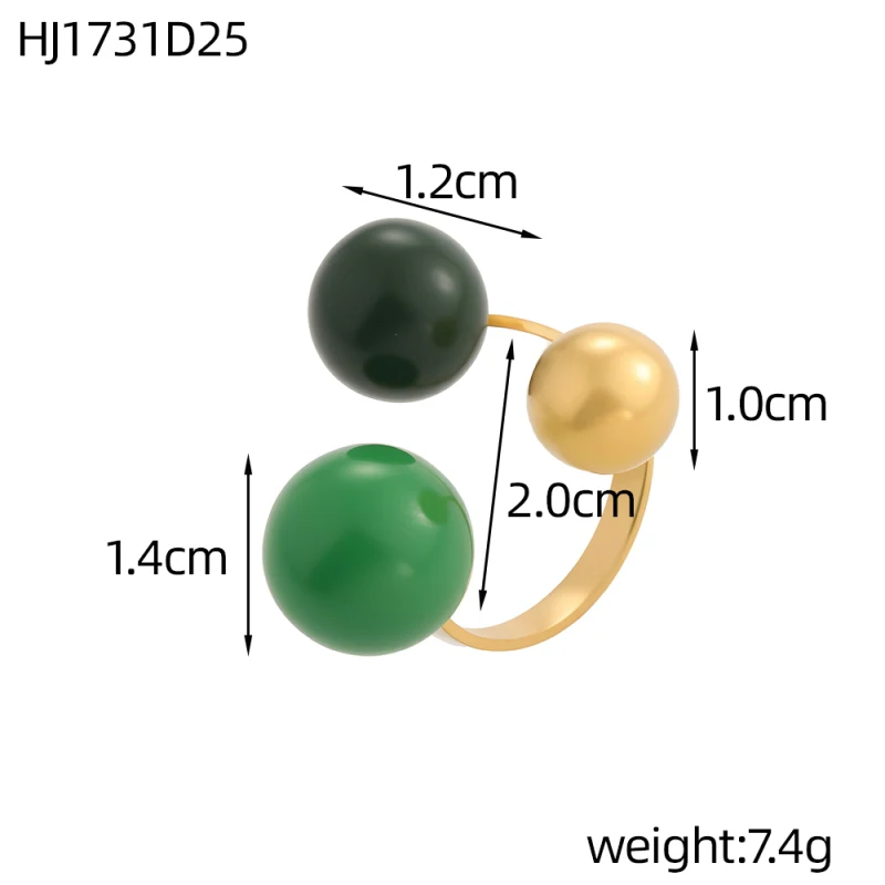 Geometrischer Kugelförmiger Edelstahl-Ring mit Goldüberzug für Damen, Trendiger Offener Ring mit Drei Farbigen Emaille-Tropfenformen – Detail 3