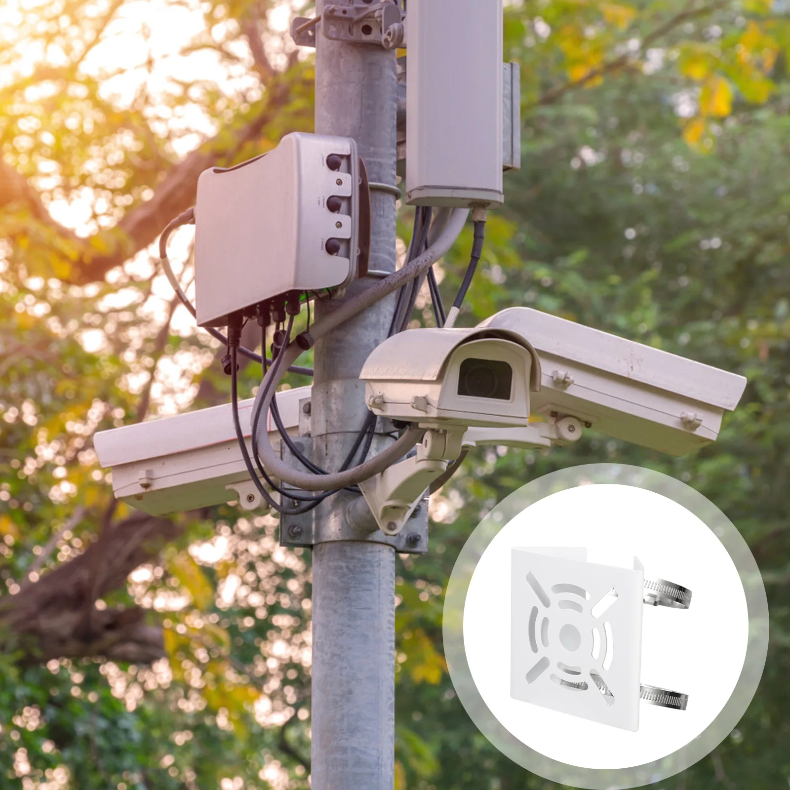 

Utility Pole Bracket Iron Mount for Security Cctv Camera Multiple Holes Design Sturdy Rust Proof Pole Mounting Bracket