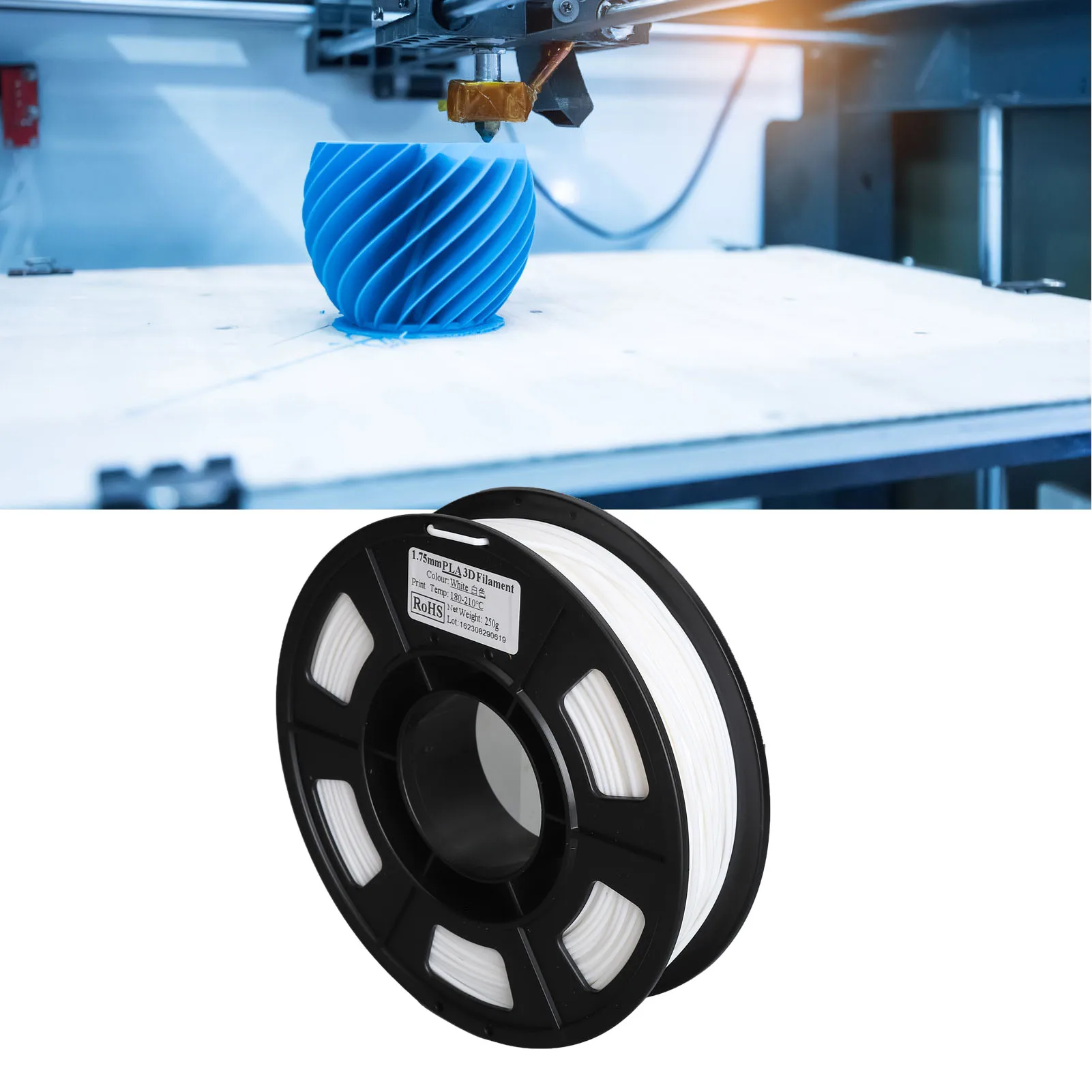3D Printer PLA Filament 1.75mm White Strong Adhesion 8.8oz Net Weight Clog  3D Printer Filament 180 To 210 Celsius for DIY
