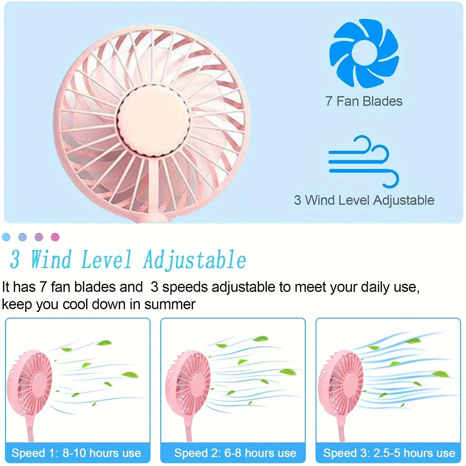 2 szt. Ulepszona wersja Przenośny wentylator na szyję, dioda LED zmieniająca kolor, z aromaterapią, °   Swobodny obrót i silny przepływ powietrza o niższym poziomie hałasu