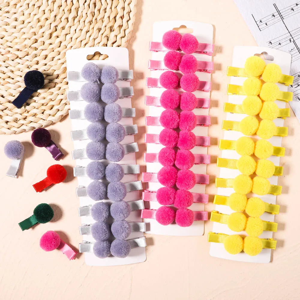 10pcs Solid Plush Hair Ball Hair Clip for Baby Girls Kids Hairpin Handmade Headwear Hairgrip Toddler Accessories Ornaments