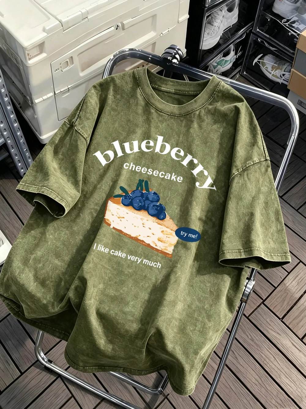 Blueberry Cheesecake Printing Washed T-Shirts Womens Cotton Oversize T Shirts Casual Short Sleeve Tops Summer O-Neck Clothes