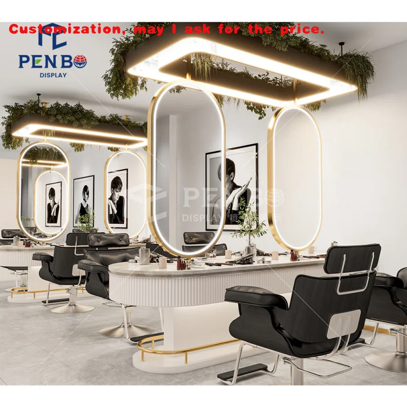 custom.Penbo Luxury Barber Hair and Nail Salon Furniture Set with Beauty Spa Interior Decoration Design