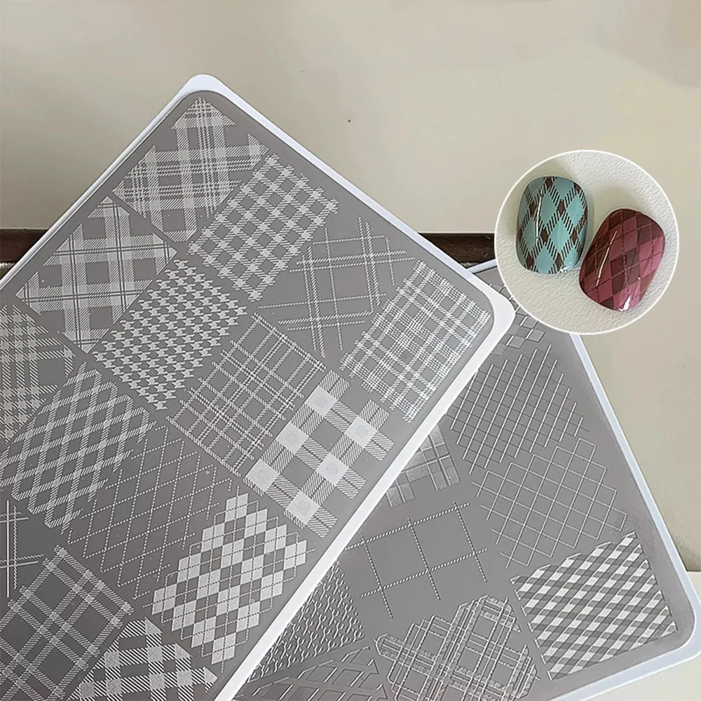 14.5*9.5CM French Line Grid Nail Art Stamping Plate Lace Geometry Wave Line Drawing Stripe Nail Art Template DIY Printing Tools