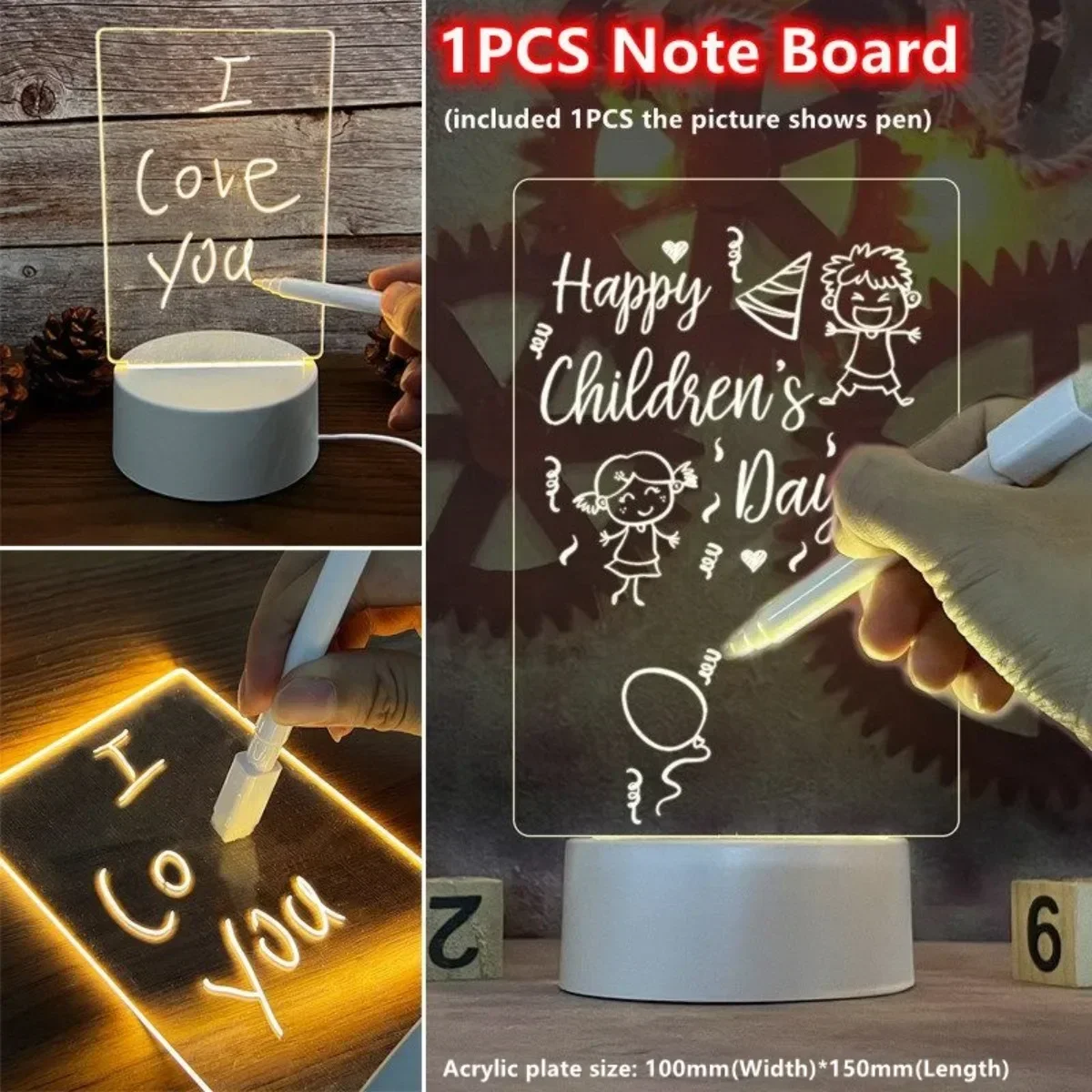 

Transparent and luminous acrylic note board small night light erasable message board small white board