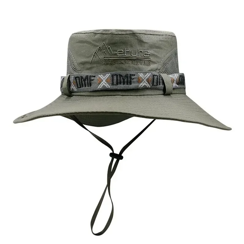 Zomer Heren Emmer Hoed Outdoor UV-bescherming Brede Rand Panama Safari Jacht Wandelen Hoed Mesh Vissershoed Strand Zonnebrandcrème Cap