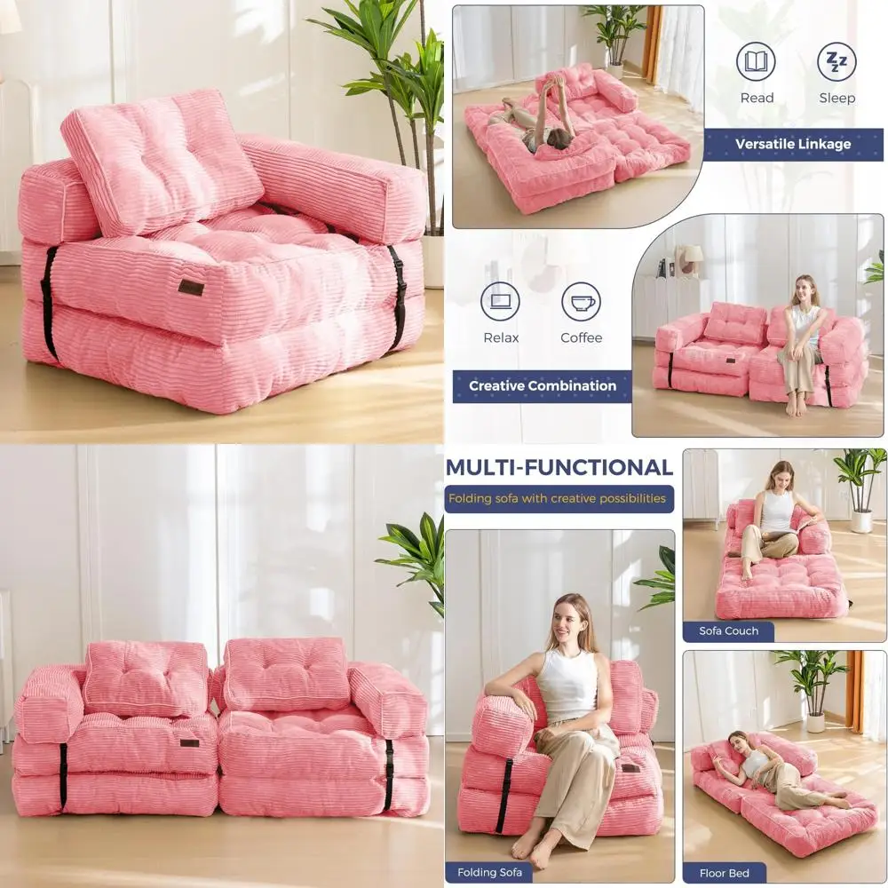 

Convertible L-Shaped Sofa Bed with Armrest, Pillow, and Portable Folding Sleeper Chair