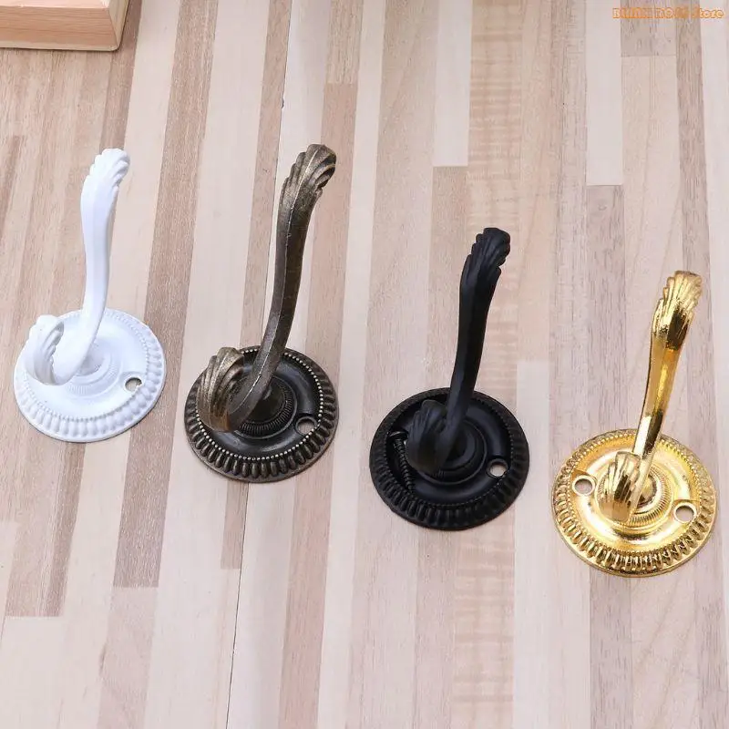 K1AE Heavy Duty Wall Hooks Antique Hanger Sturdy Decorative Coat Racks Zinc Alloy Double Hook for Hanging Hats Towels Keys