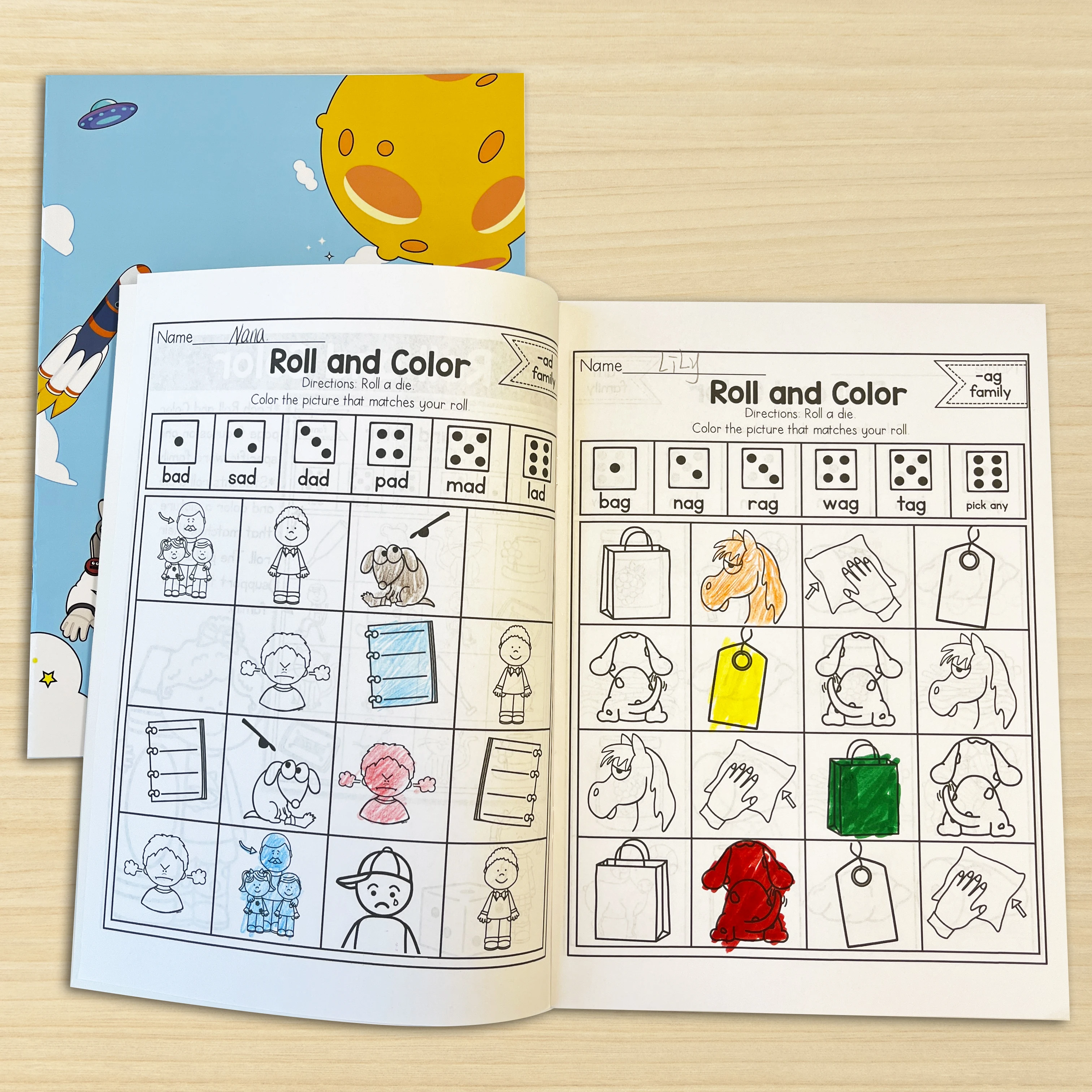 Kids Alphabet, Words & Math Coloring Workbook, Cute Cartoon Patterns, Preschool Early Learning Activity Book