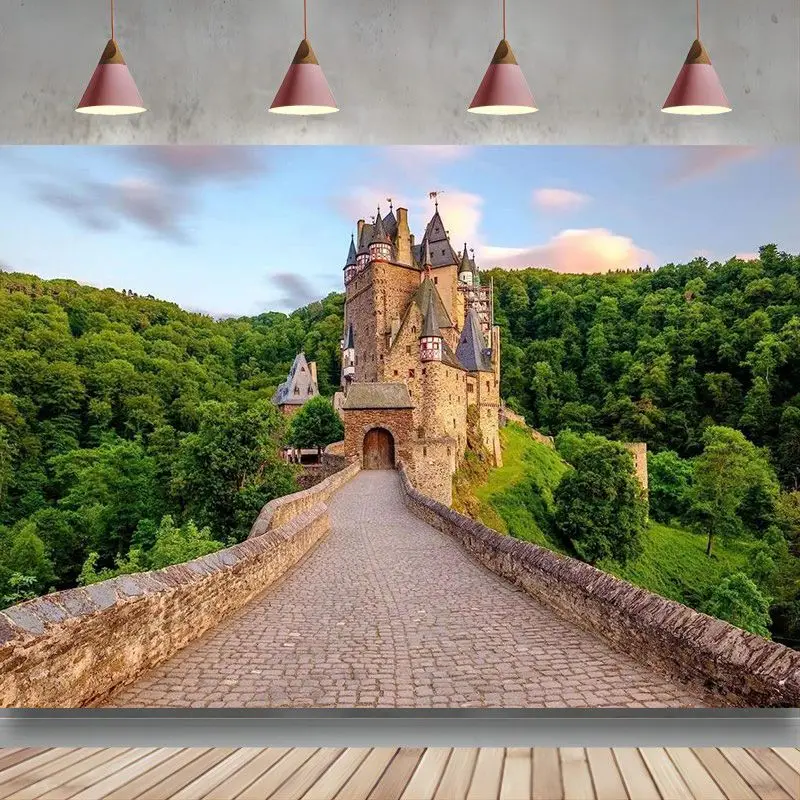 Castle Backdrop Germany Green Mountain Forest Sunset Photography Background Travel Party Decor Booth Studio Props Wallpaper