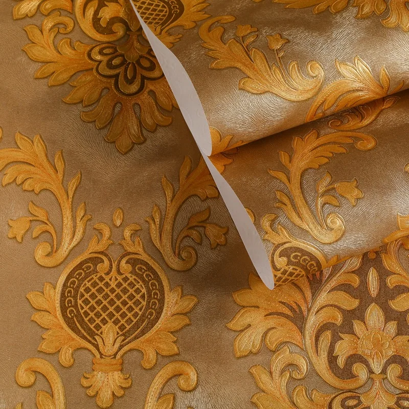 Imagem -03 - Papel de Parede Grande Flor para Sala e Quarto Não Auto-adesivo Luxo Estilo Palácio Ouro Café Fundo