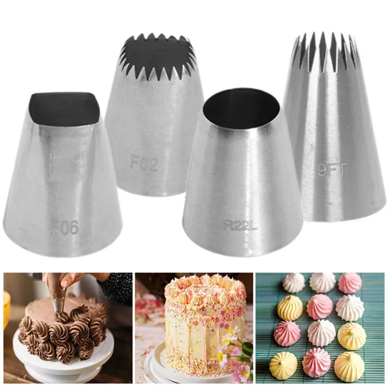 4Pcs Large Size Pastry Nozzles Stainless Steel Pipping Tips For Fondant Cake Cream Cupcake Decor DIY Baking Decorating Accessory