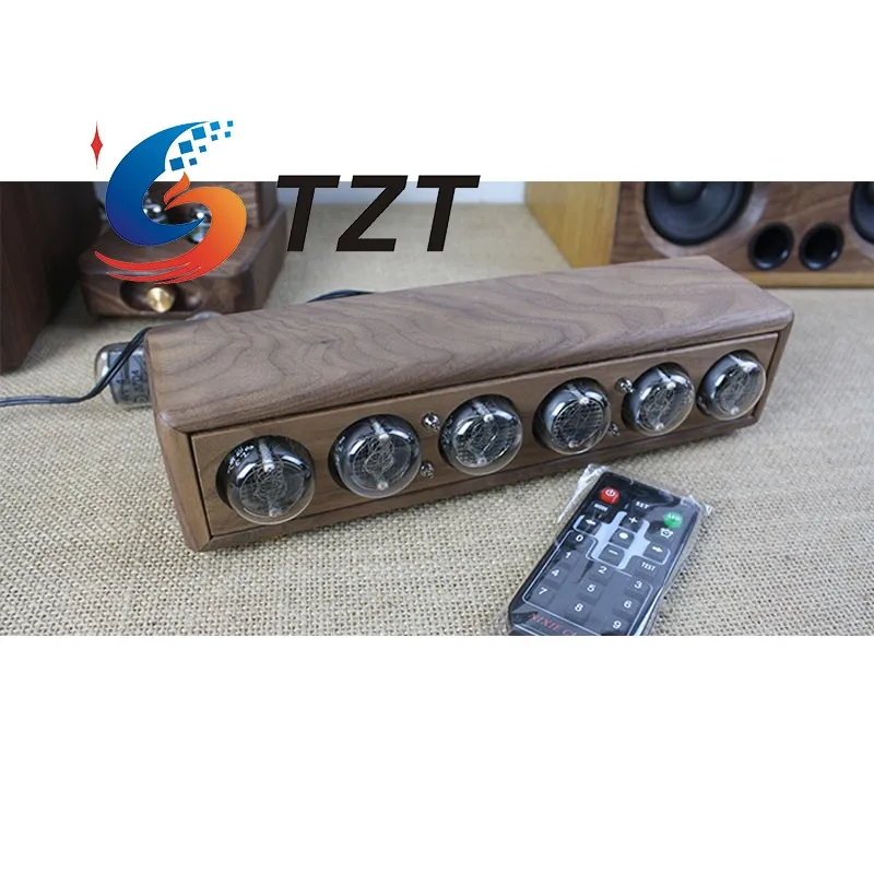 TZT QS30/QS27 Black Walnut Glow Tube Clock 6-Bit DC5V 1A Retro Nixie Clock Creative Desktop Decoration DIY