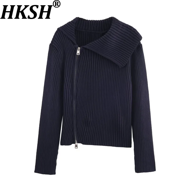

HKSH осень-зима новый женский свитер вязаный кардиган асимметричная молния с отложным воротником с длинным рукавом элегантная шикарная куртка HK12835