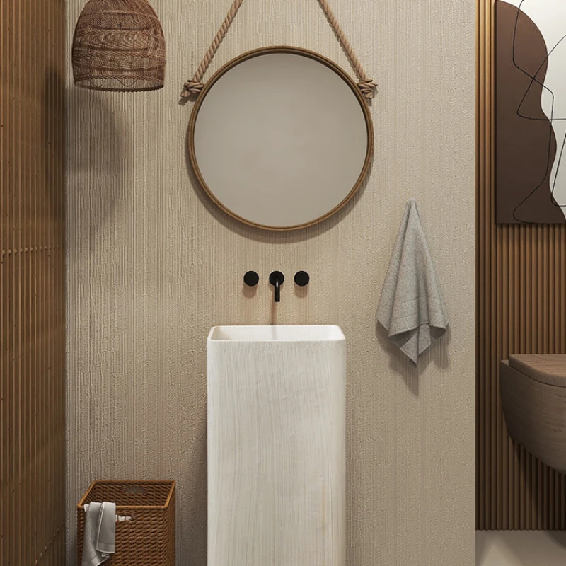 Cream style designer homestay column basin, floor mounted integrated art sink, personalized and creative washbasin