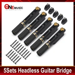 5Sets Saddle Headless Electric Guitar Bridge Tailpiece with Wrench for Headless Electric Guitar Black/Chrome